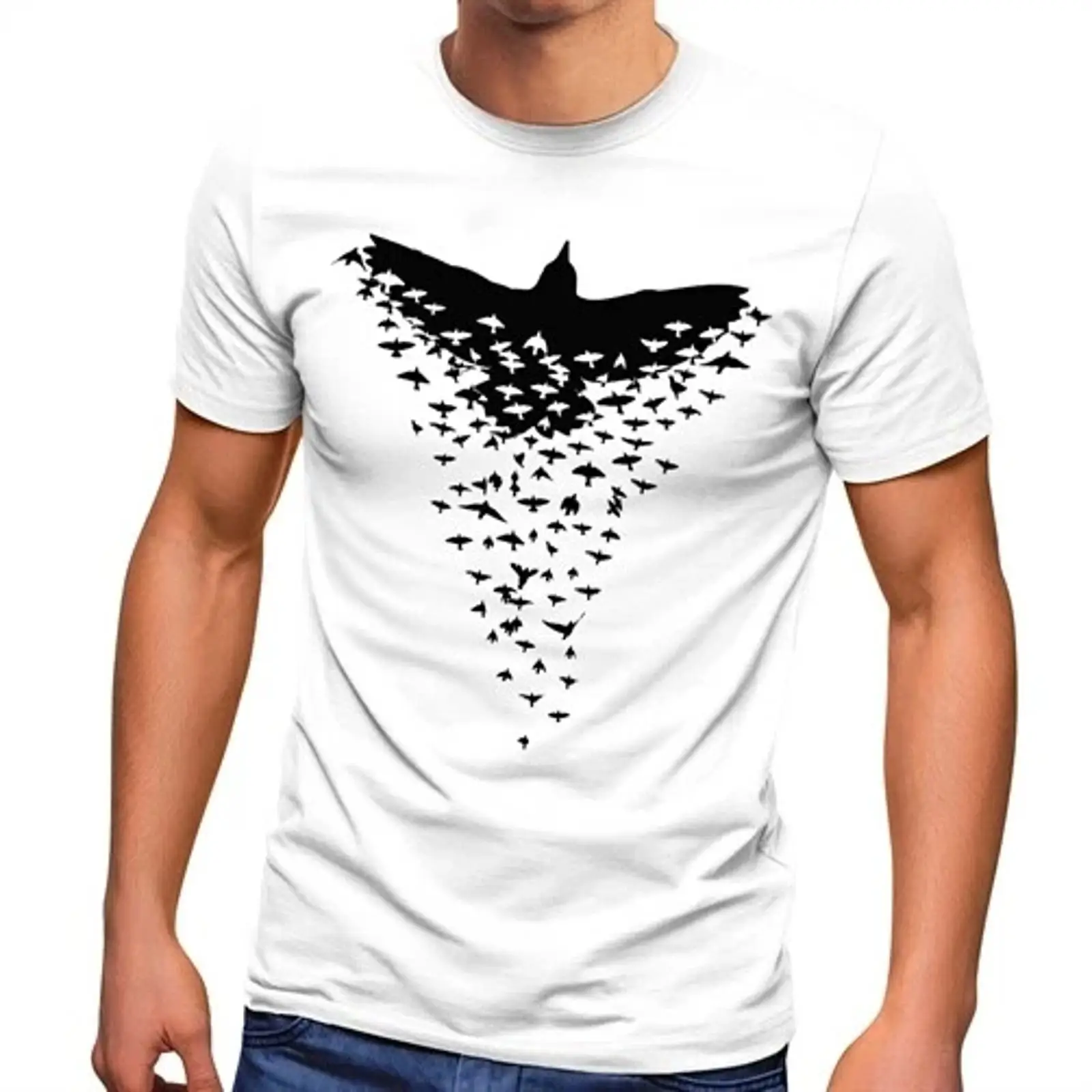 Mens Fashion Style Images - Men's T Shirt Raven Bird Flock