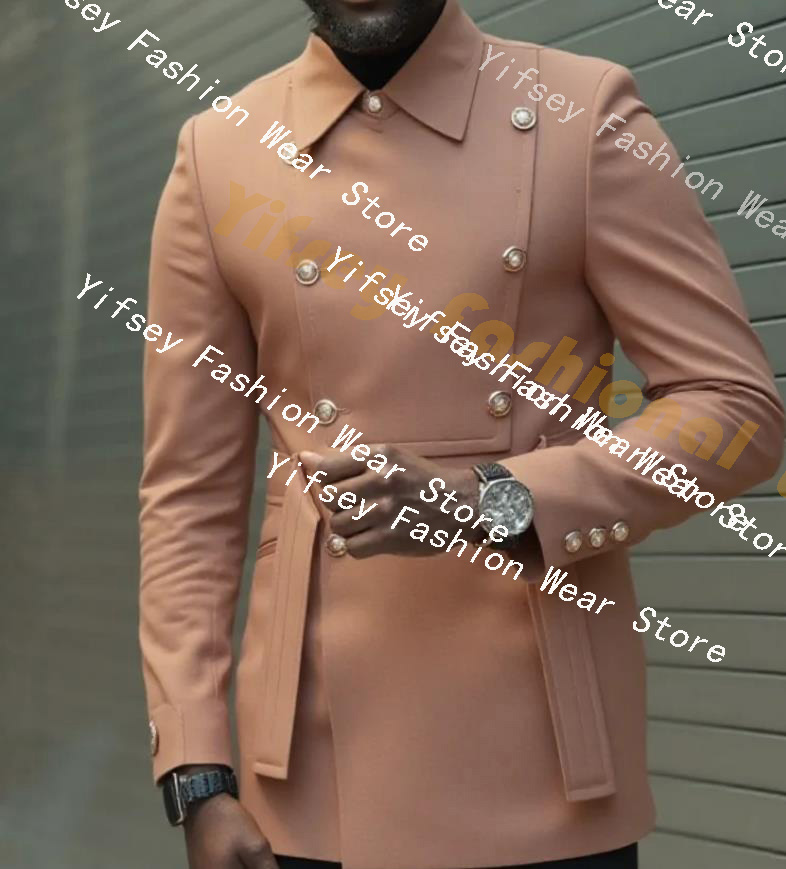 Slim Fit Blazer Men - Brown Man Suit Set Double-Breasted Coat