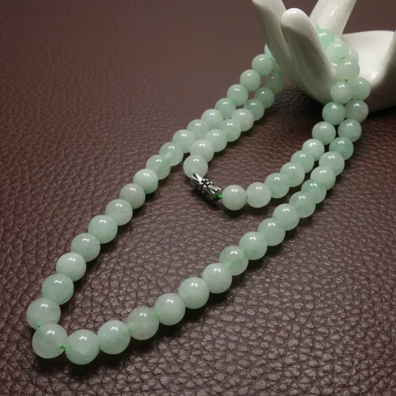 Men'S Fashion Designer - 8-10mm Green A Emerald Beads Necklace