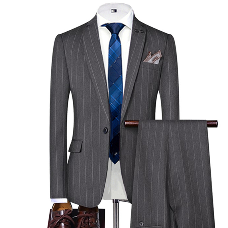 Grey/Black Striped Mens Suits  - огляд і ціна Slim Fit Blazer Men