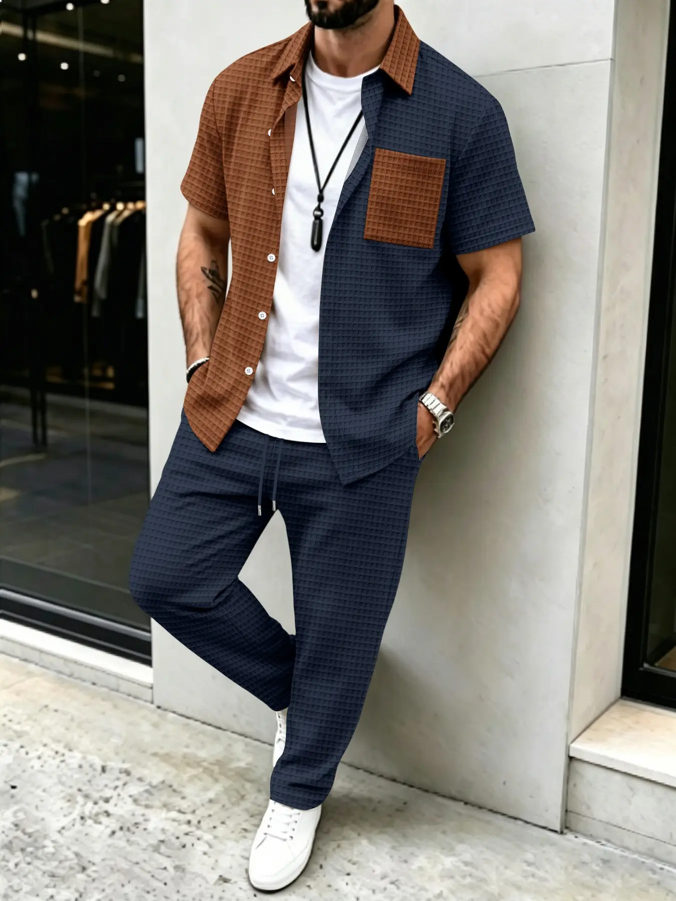 Men's Solid Waffle Pattern Cas - огляд і ціна Men'S Fashion Designer