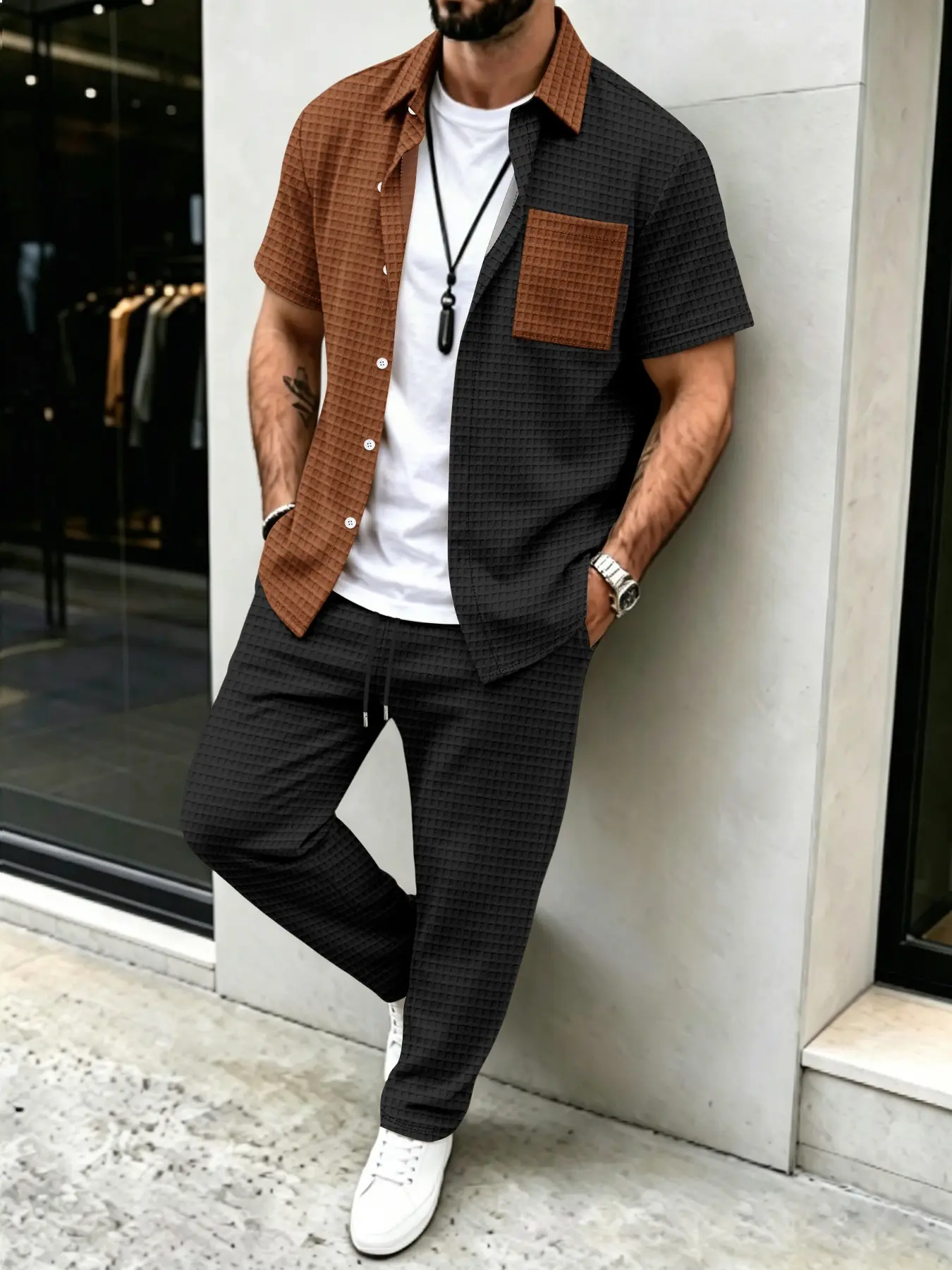 Men's Solid Waffle Pattern Cas - огляд і ціна Men'S Fashion Designer