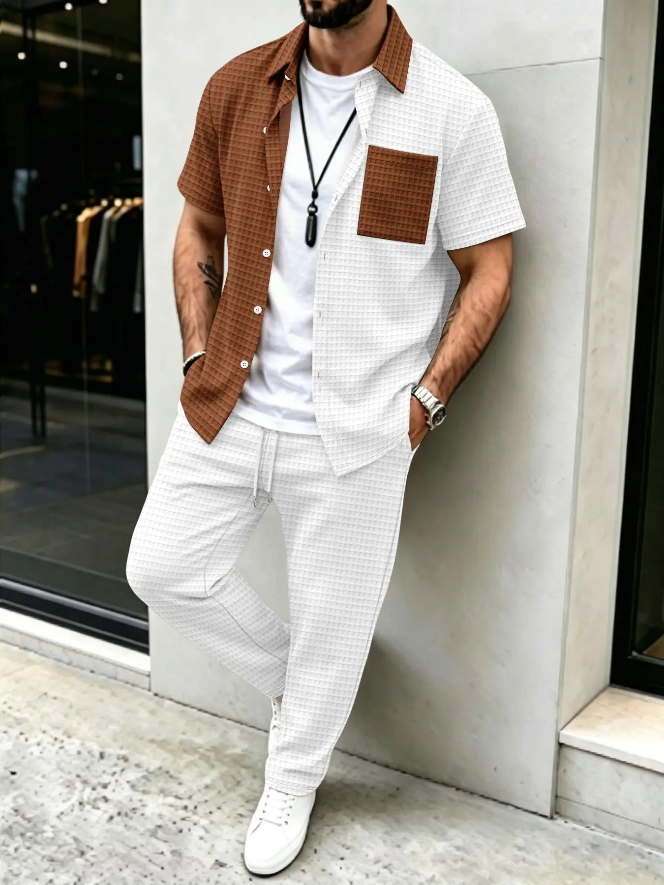 Men's Solid Waffle Pattern Cas - огляд і ціна Men'S Fashion Designer