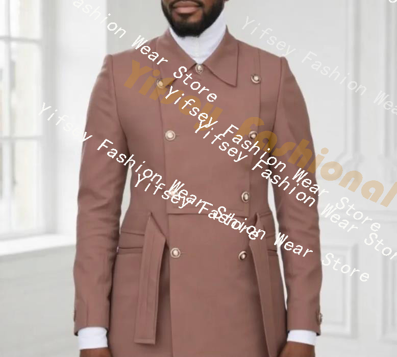 Brown Man Suit Set Double-Brea - огляд і ціна Slim Fit Blazer Men