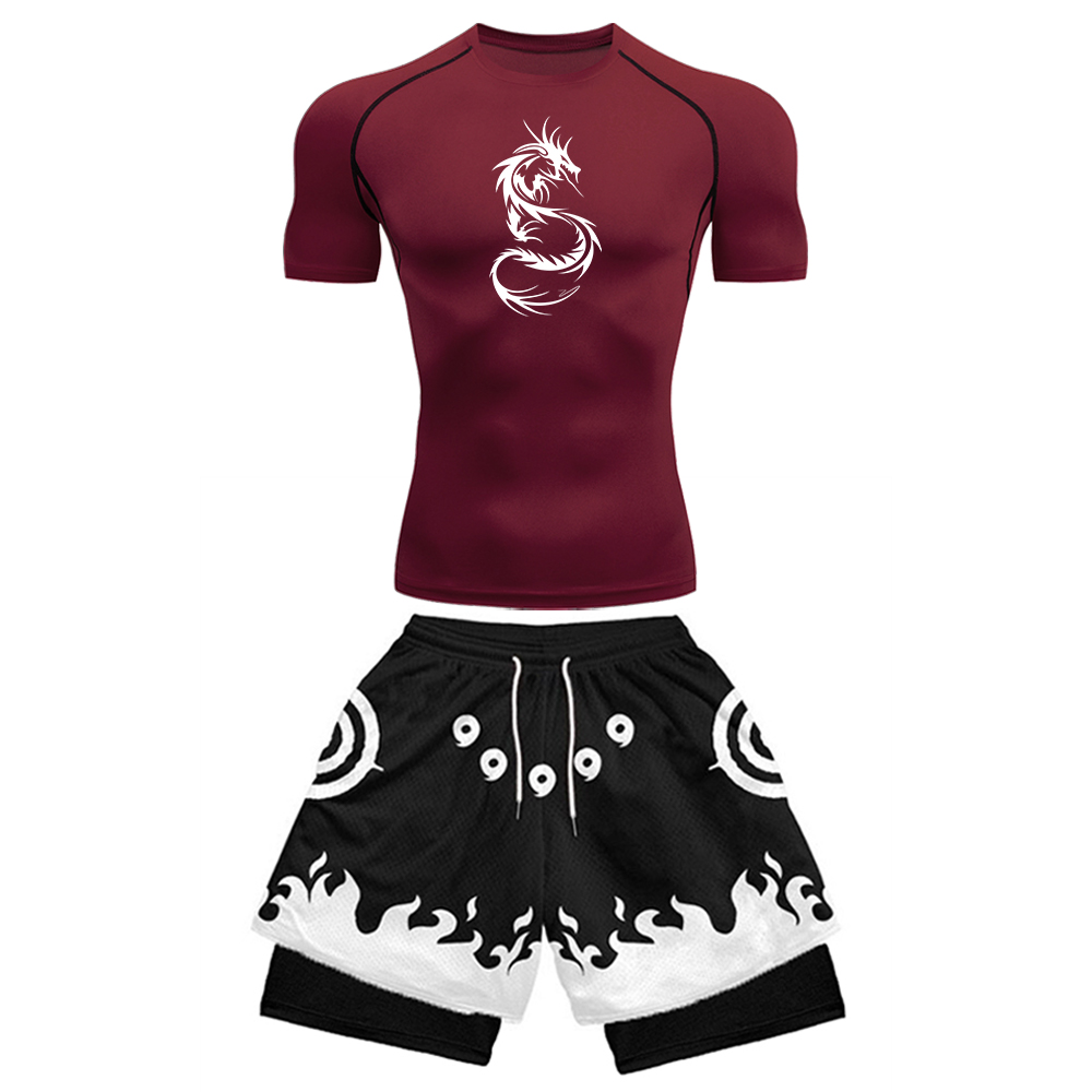 2PCS Men's Anime Gym Set Drago - огляд і ціна Compression Shirt Workout