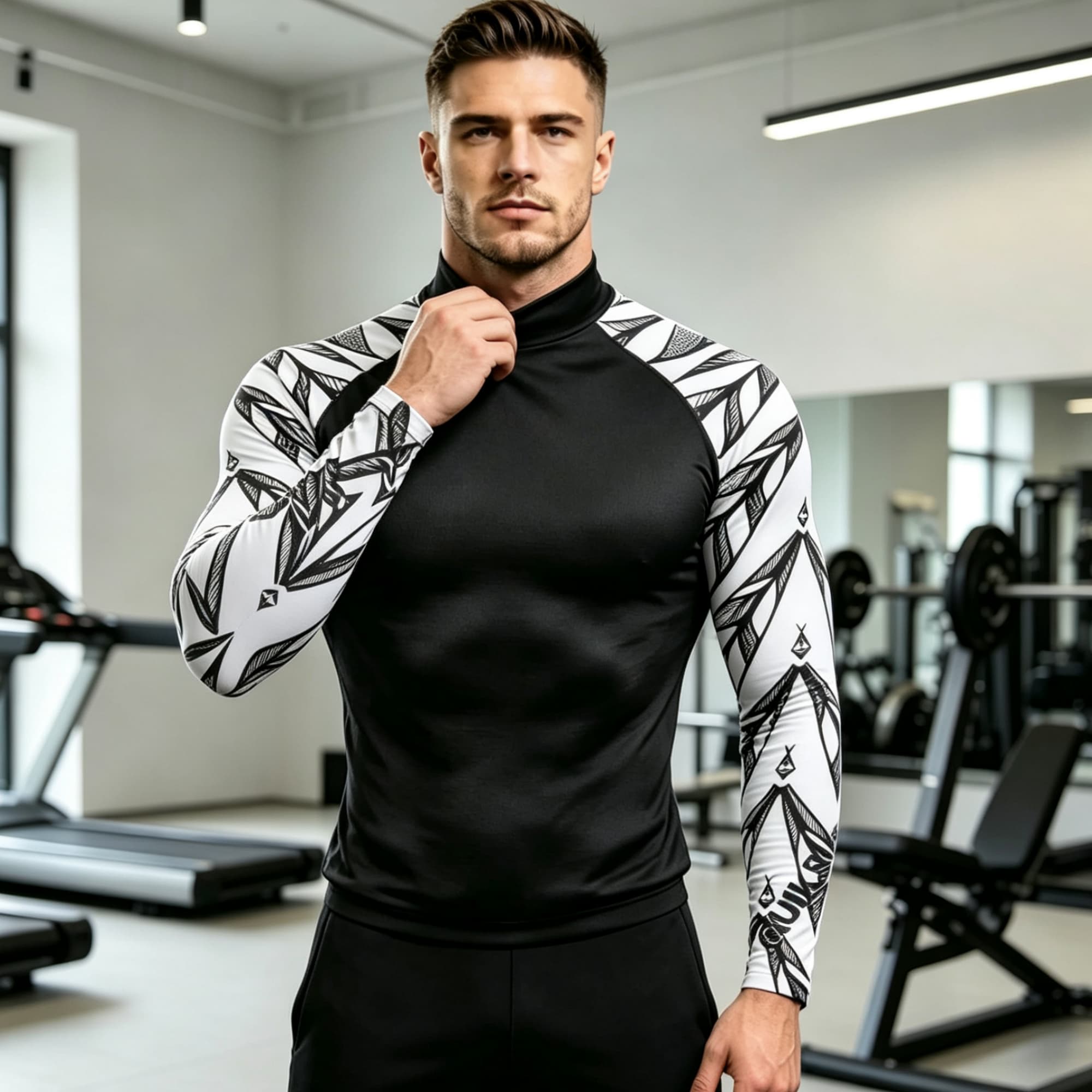 Geometric Print Spliced Mock N - огляд і ціна Compression Shirt Workout