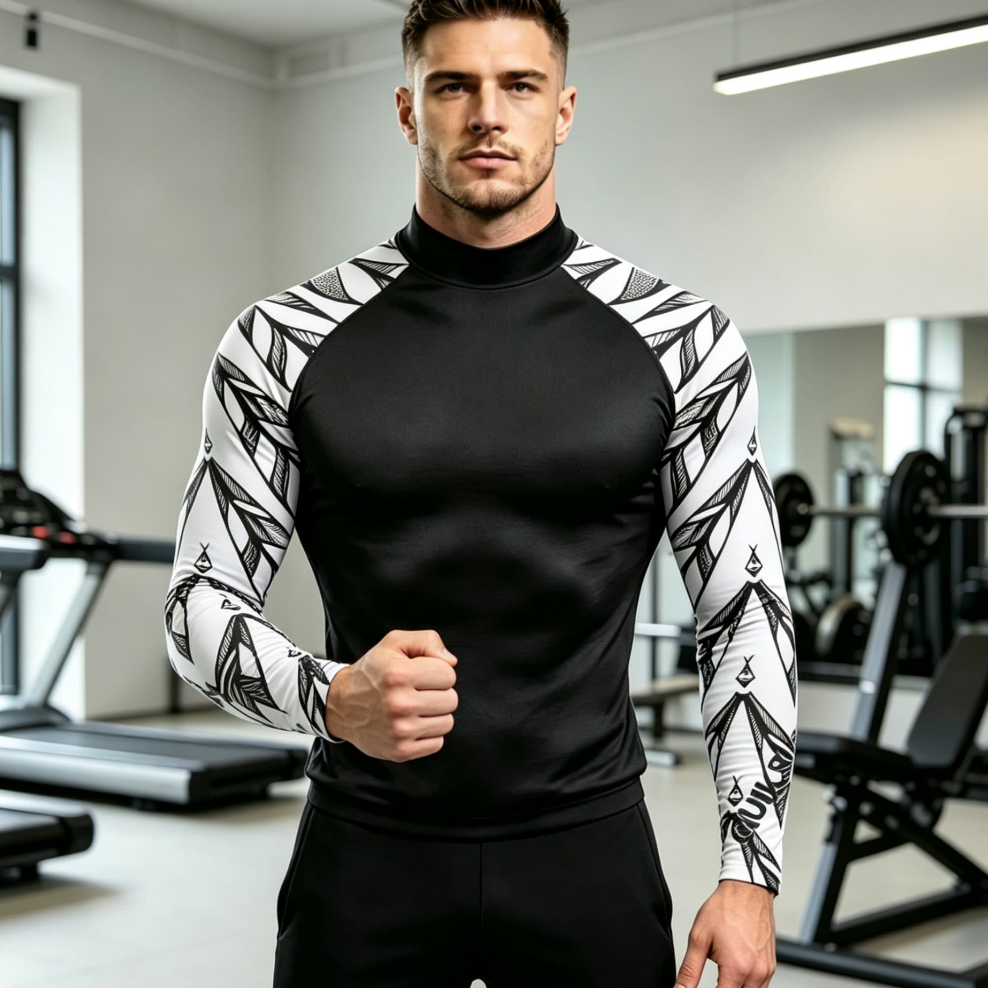 Geometric Print Spliced Mock N - огляд і ціна Compression Shirt Workout