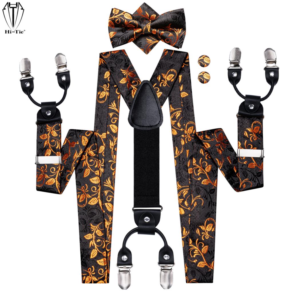 Hi-Tie Jacquard Black Gold Vin - огляд і ціна Suspenders Clip Men