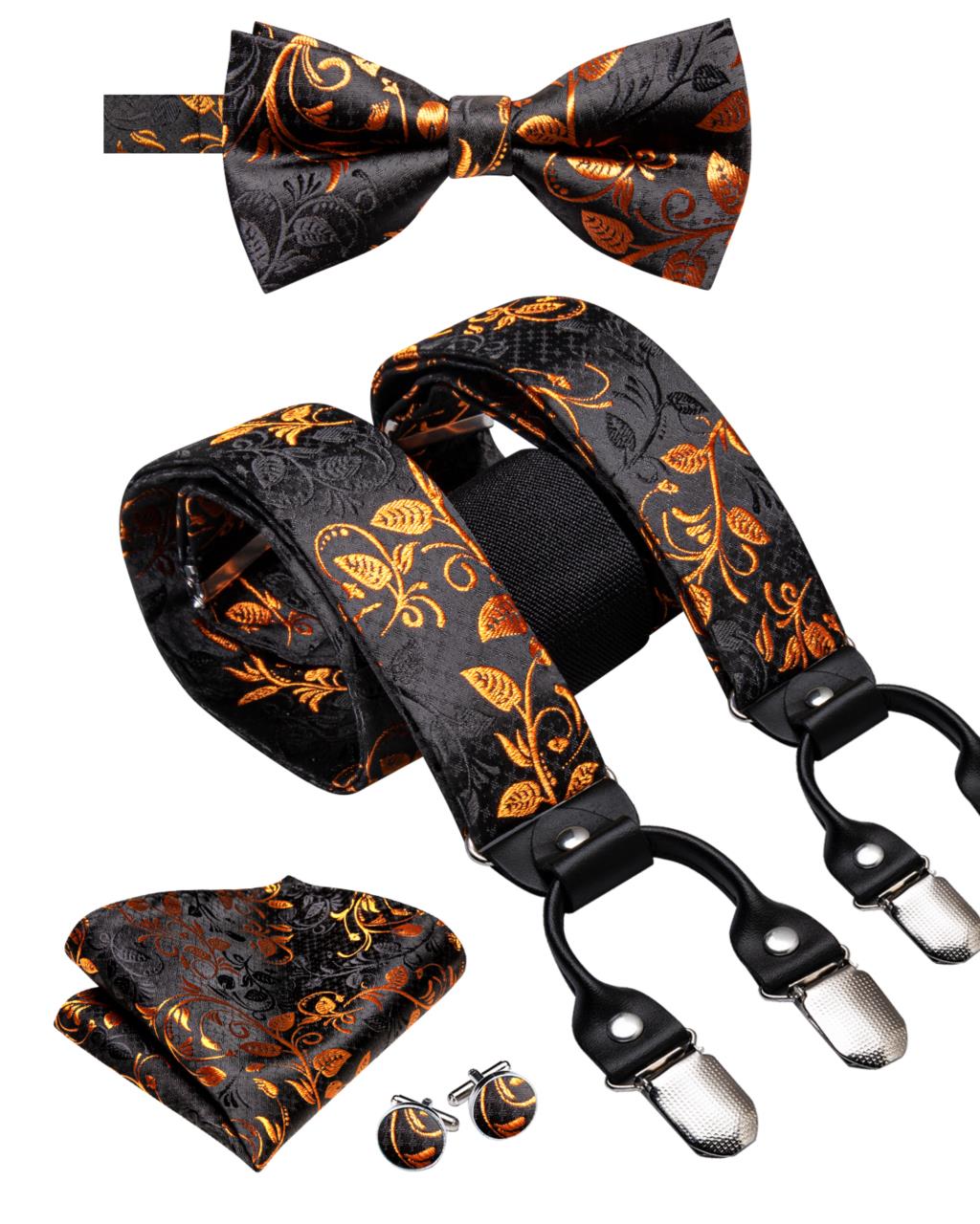 Hi-Tie Jacquard Black Gold Vin - огляд і ціна Suspenders Clip Men
